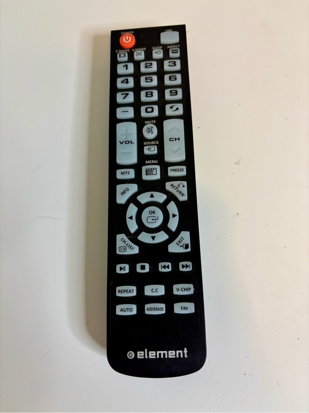 Element Black Remote with Light Gray Buttons